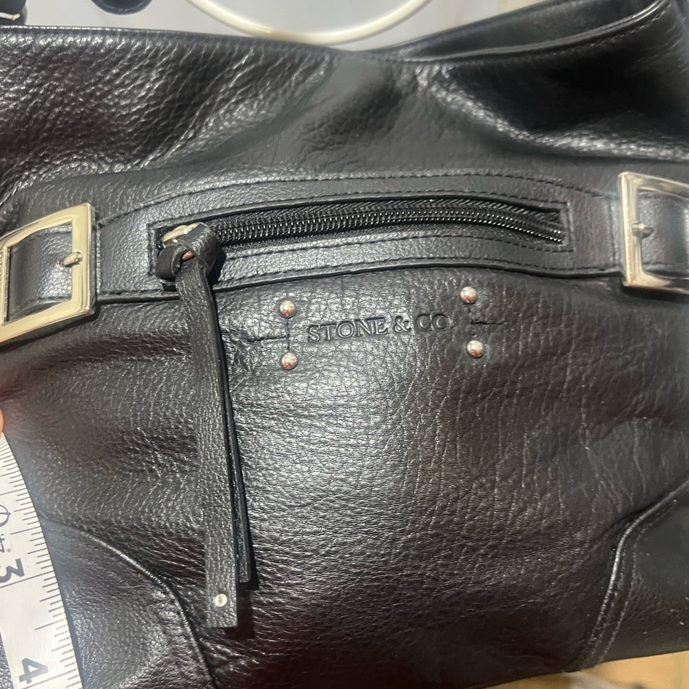 Stone & Co Black Pebbled Leather Crossbody Bag Silver Hardware Teal Lining - Picture 7 of 13